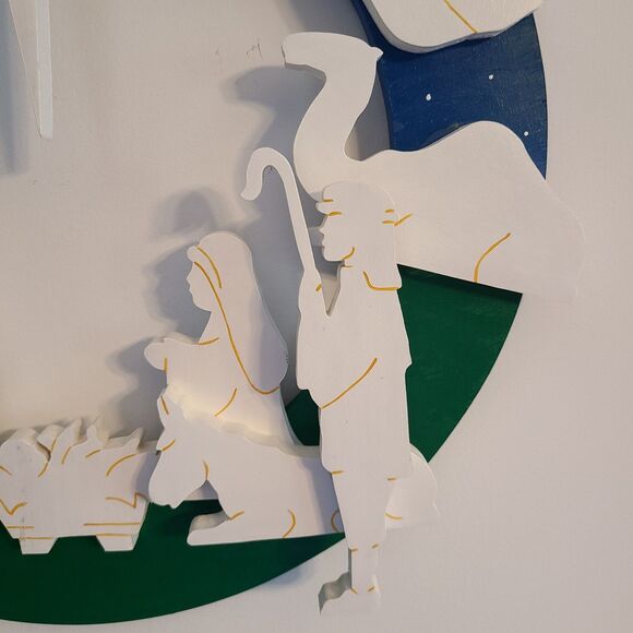 Vintage 3-D Wood Holiday Nativity Wreath Handmade Christmas Scroll Saw Pattern - Picture 4 of 10